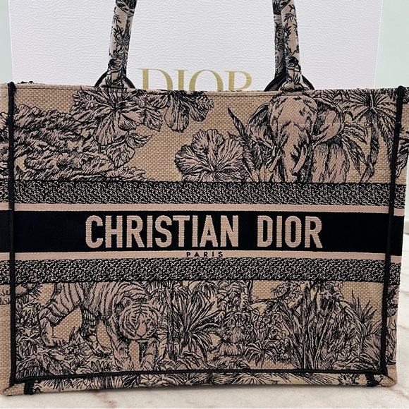 NWT Dior Book Tote Medium Canvas Embroidered Dioriviera Toile De Jouy Black Tan - Picture 16 of 16